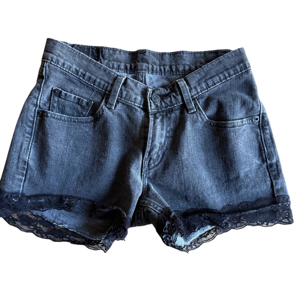 Women's Black Levi Denim Shorts with Lace Trim size 7 - Picture 1 of 12